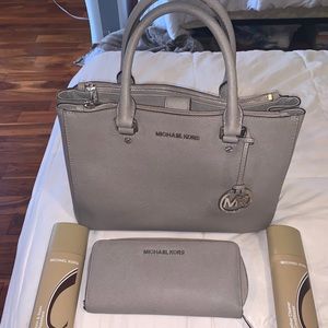 MK Sutton Satchel & Saffiano Leather Wallet